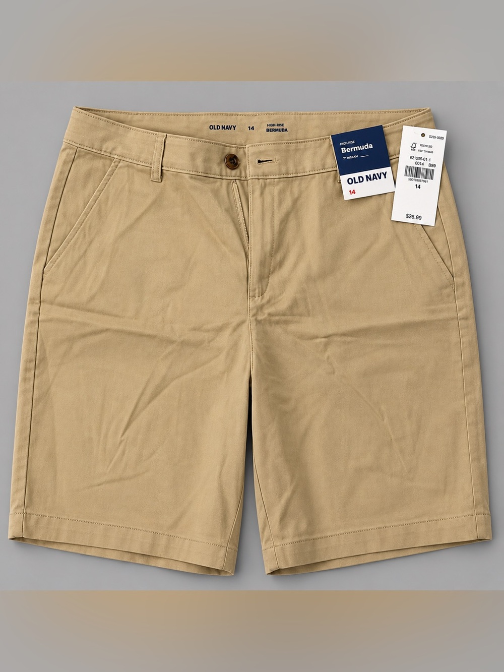 Old Navy High Rise Bermuda Shorts Khaki Size 14 7” Inseam